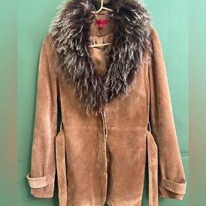☃️ ModODoc Suede Coat with feather fur collar size Small